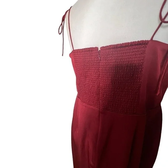 J.Crew Tie-Strap Textured Satin Midi Dress in Deep Red Size 14 - Picture 6 of 15